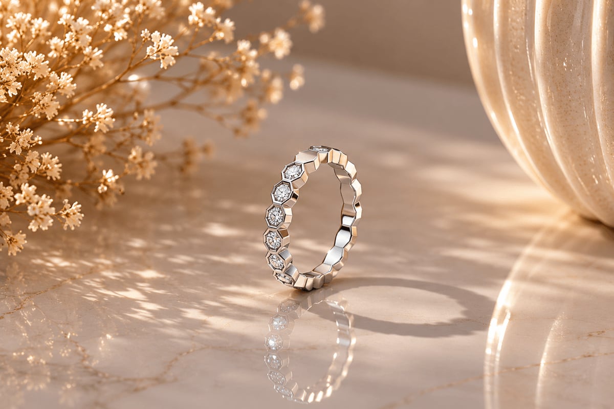 Hexagonal Bezel CZ Eternity Band